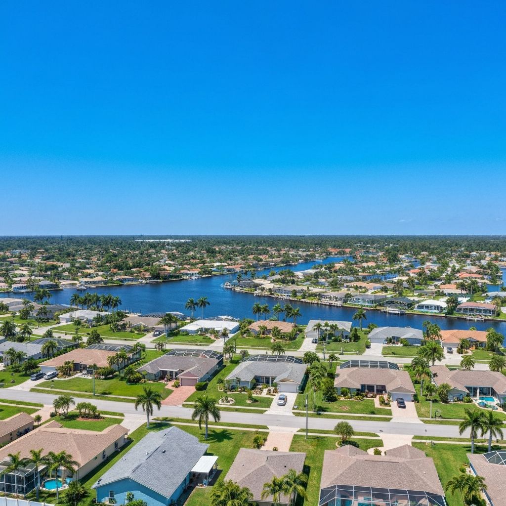 Cape Coral and Fort Myers Florida residential neighborhoods with canal system